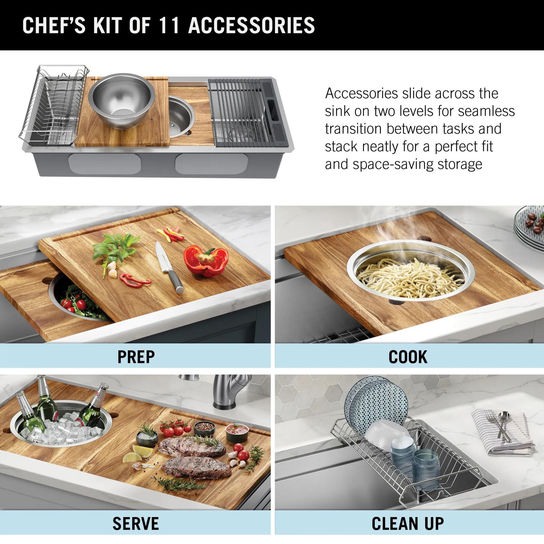 45&rdquo; Workstation Undermount Single Bowl 16 Gauge Stainless Steel Kitchen Sink with 2-Tier&nbsp;WorkFlow&trade; Ledge and Accessories